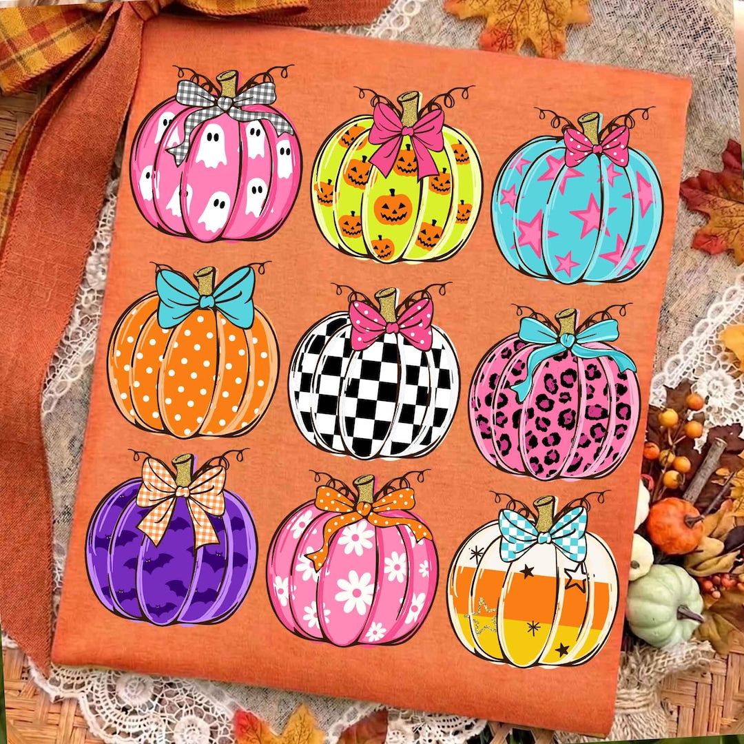 DTF Transfer – Preppy Halloween Pumpkin – Colorful Brushstroke Patchwork