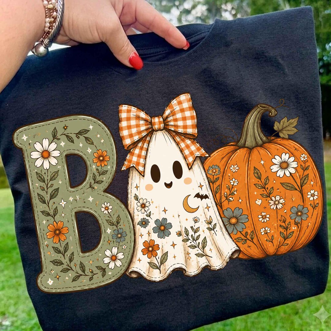 DTF Transfer – Boo Ghost – Floral Halloween Ghost Design