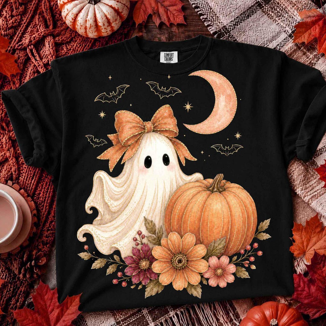 DTF Transfer – Floral Ghost Halloween Pumpkin