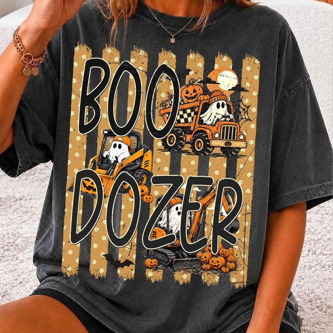 DTF Transfer – Stripes Halloween Kid – Boo Dozer Monster Truck