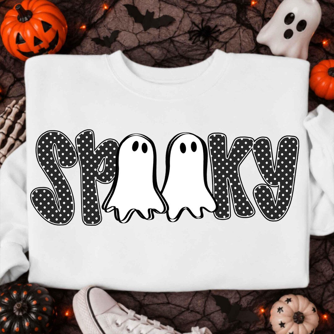 DTF Transfer – Retro Spooky Polka Dots Ghost