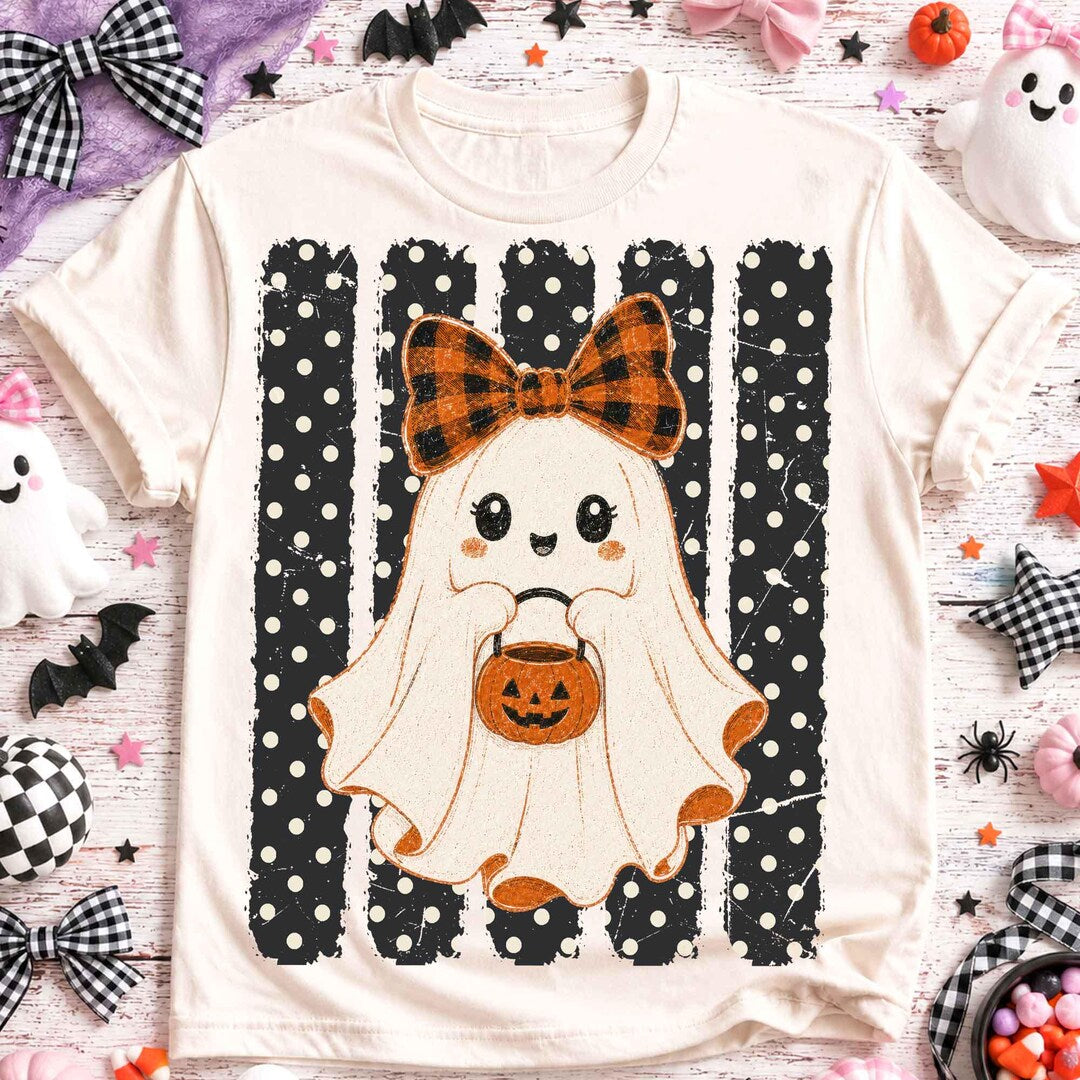DTF Transfer – Preppy Halloween Ghost Polka Dots