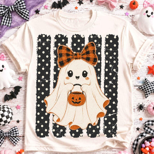 DTF Transfer – Preppy Halloween Ghost Polka Dots
