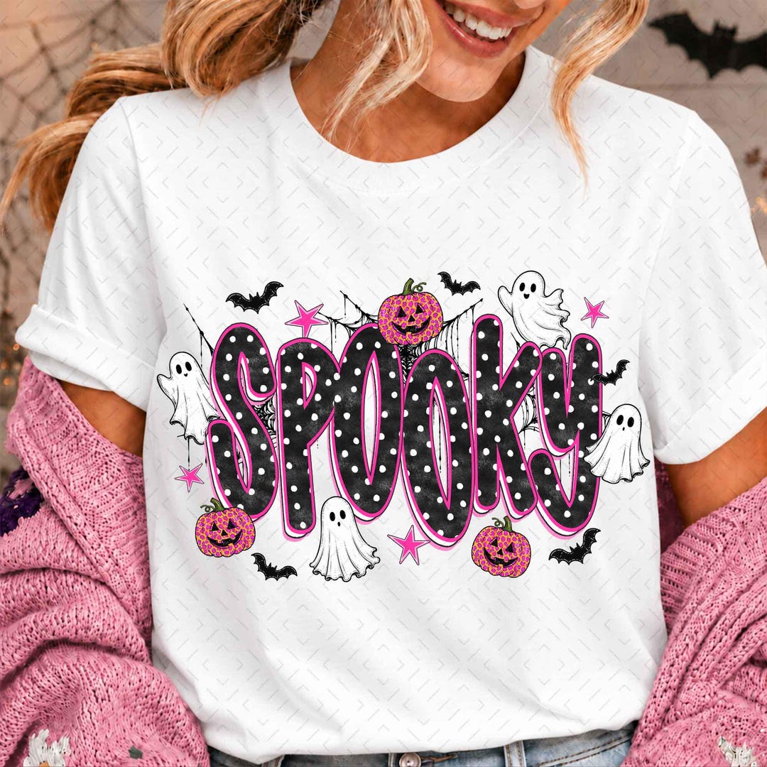 DTF Transfer – Pink Halloween Spooky – Polka Dots