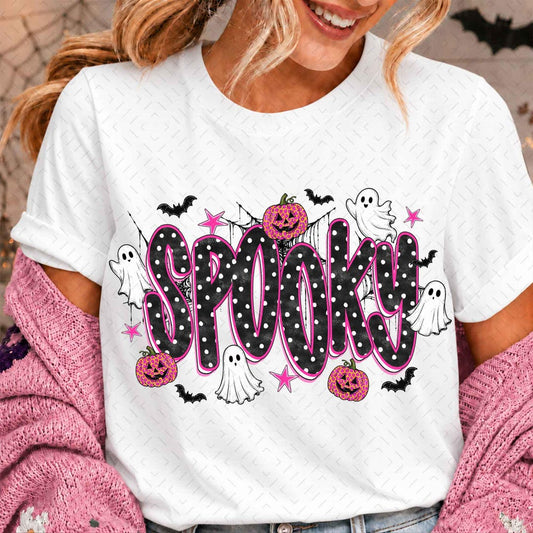 DTF Transfer – Pink Halloween Spooky – Polka Dots