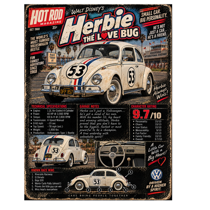 Herbie The Love Bug - Volkswagen Beetle - Vintage Magazine Cover - DTF transfer - Prints best on darks