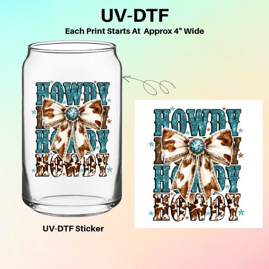 UV-DTF Stickers – Howdy Western Bow Cowhide Design