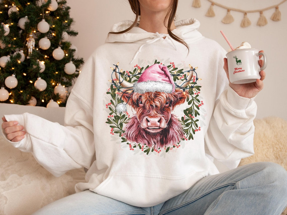 DTF Transfer Christmas Cows Pink Hat