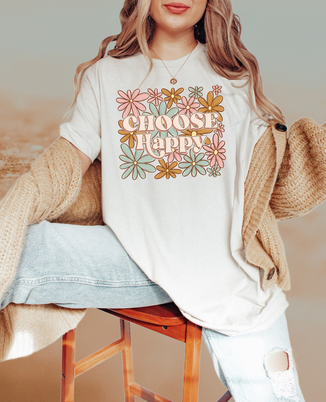 T-Shirt or Sweatshirt Spring Summer Choose Happy  Flowers #2