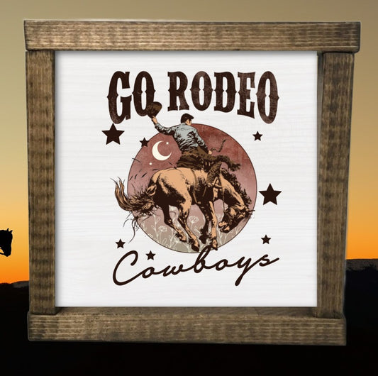 Rustic Framed Wooden 7" & 13" Go Rodeo
