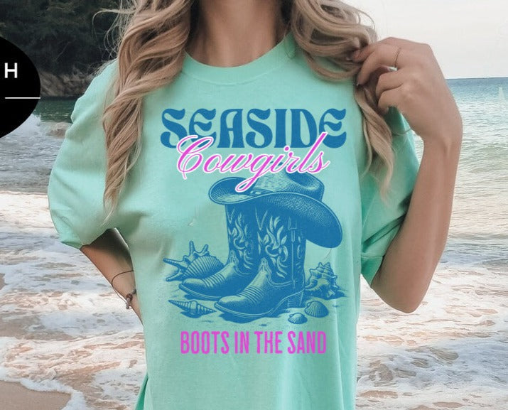 Sweatshirt Or T-Shirt  Country Seaside Country Girl Boots In The Sand