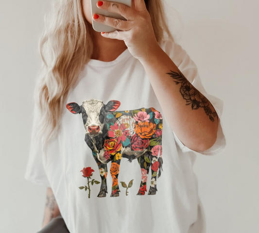 DTF Transfer Western Style Cow Flower Print