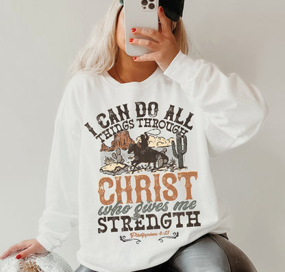 Western Style Christian T-Shirt or Sweatshirt - I Can Do All Things - Gift for Men