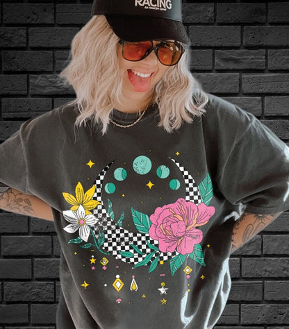 T-Shirt or Sweatshirt Spring Summer  Moon Flowers