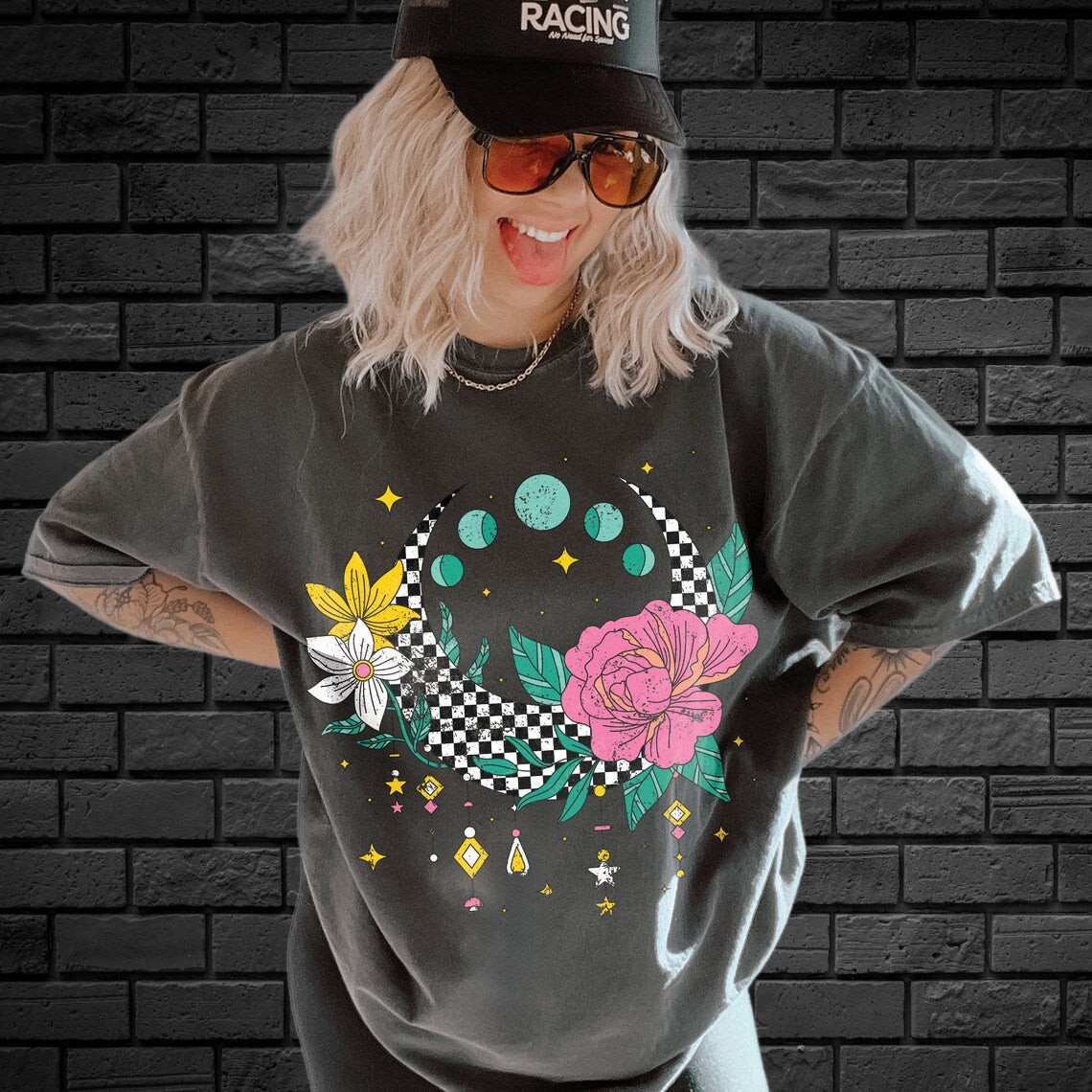 T-Shirt or Sweatshirt Spring Summer  Moon Flowers