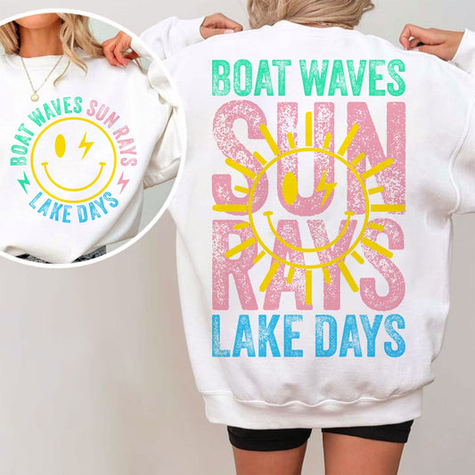 T-Shirt or Sweatshirt Summer Boat Waves Sun Rays Lake Days