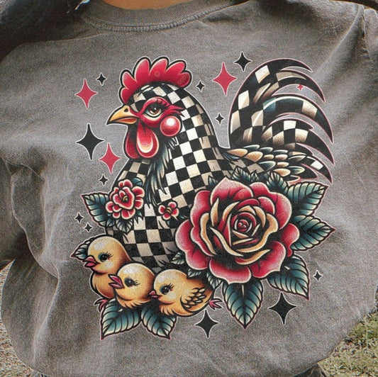 Country Rooster Tattoo Tee Classic Style T-Shirt with Sweatshirt Option
