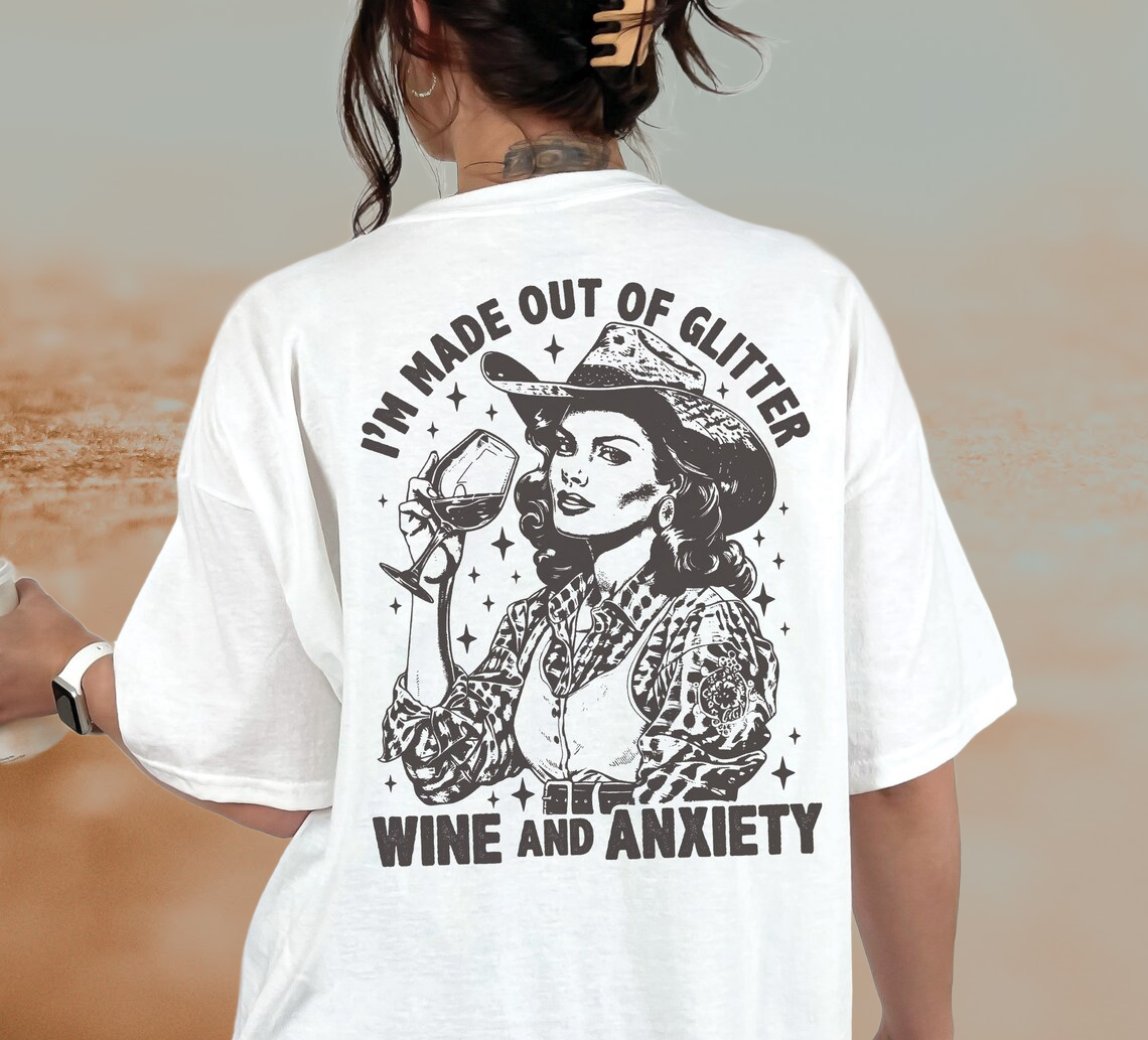 Western Wine T-Shirt Sweatshirt with Glitter Design - Perfect for Wine Lovers