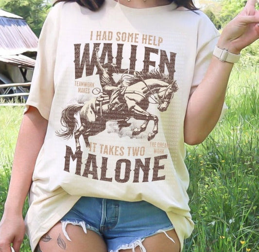 Western Style Wallen  Malone T-Shirt or Sweatshirt - It Takes Two A Perfect Match .