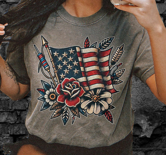USA July T-ShirtSweatshirt - Faux Embroidery Style - Perfect for 4th of July Celebrations