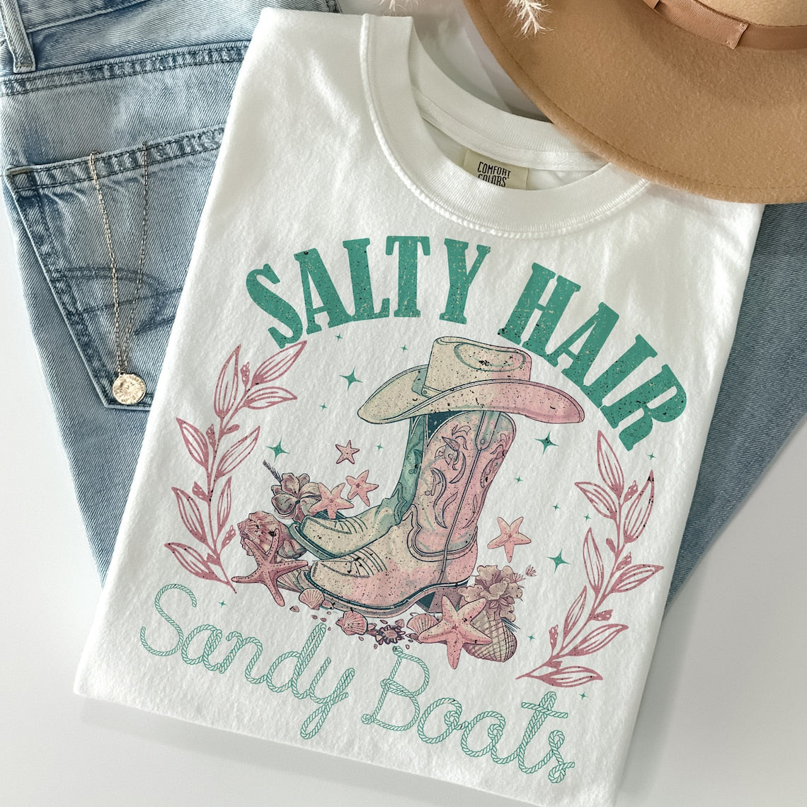 Salty Hair Sand and Boats Western Beach Style T-Shirt Sweatshirt