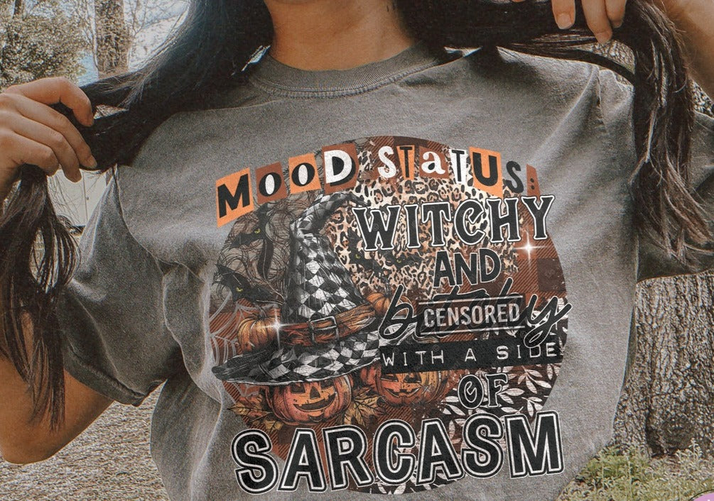 T-Shirt Tee's Or Sweatshirt  Fall Halloween MOOD Status Witchy & Bitchy Side Of Sarcasm