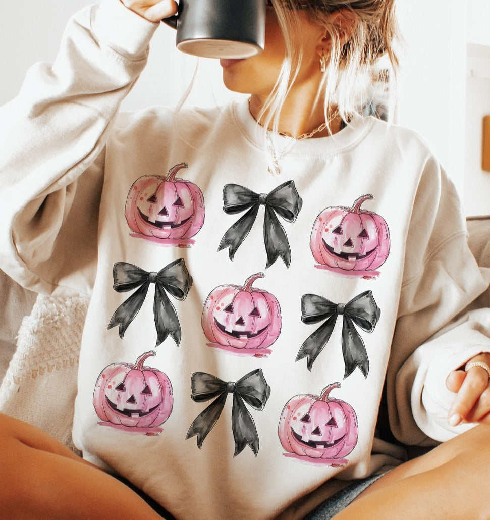 T-Shirt Or Sweatshirt / Hoodie Fall Halloween Pink Pumpkins & Bows