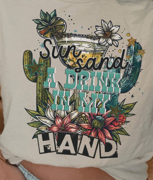 T-Shirt Tee Or Sweatshirt Western Sun & Sand Drink In Hand Summer