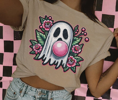 T-Shirt Tee Or Sweatshirt Ghost Spooky Faux Embroidery