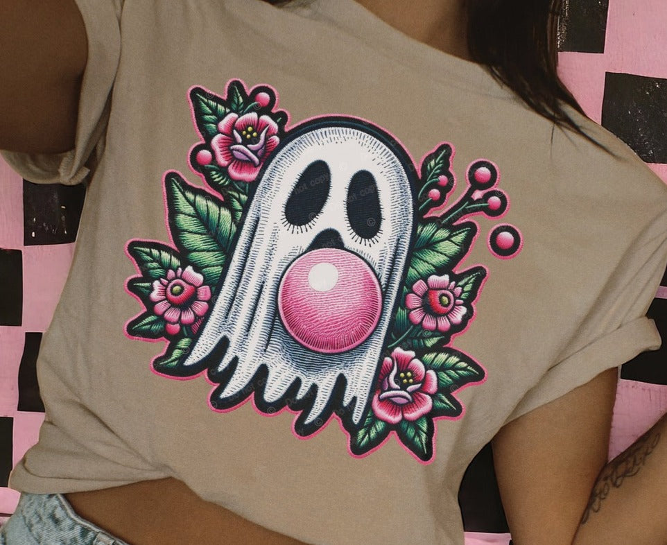 T-Shirt Tee Or Sweatshirt Ghost Spooky Faux Embroidery