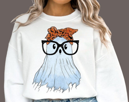 T-Shirt Or Sweatshirt  Fall  Halloween  Cute Ghost With Glasses And Bandana