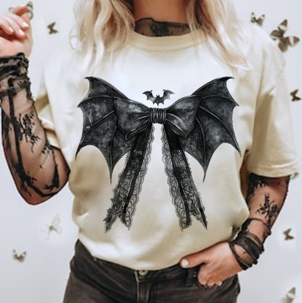 T Shirt Or Sweatshirt Hoodie Fall Halloween BLACK Bat Bow Strong N Free