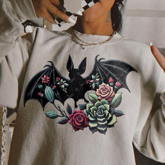 DTF Transfer Fall Halloween Faux Embroidery Style Boho BAT