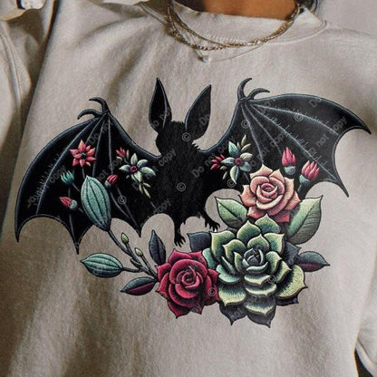 Sweatshirt Or T-Shirt Fall Halloween Faux Embroidery Style Boho BAT