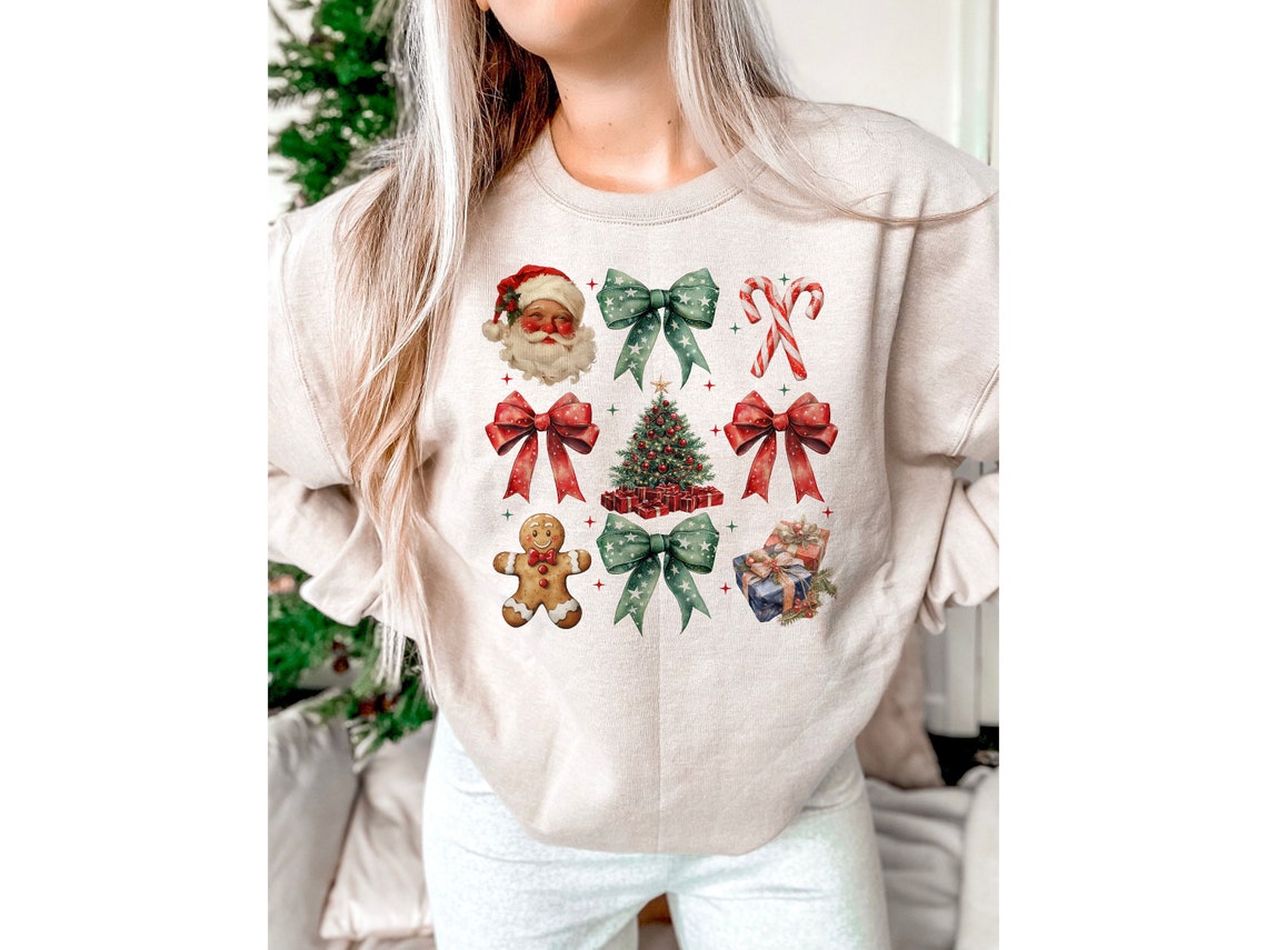 Sweatshirt Hoodie T-Shirt Christmas  Santa Bows Gingerbread Candy Canes