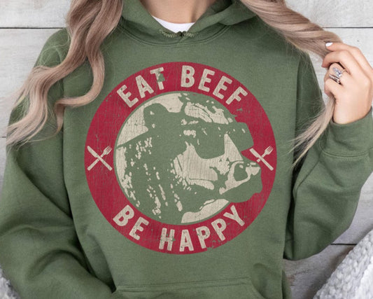 DTF Transfer Western - Eat Beef Be Happy Retro Design