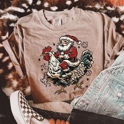 Sweatshirt Hoodie Or T-Shirt  Christmas Santa & Rooster