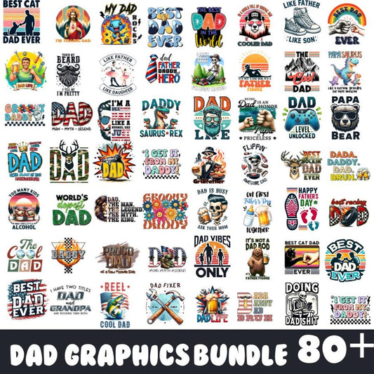 Over 80 Digitals Files Funny Dad PNG Bundle | Father’s Day Designs | Humorous Graphics | Best Dad Quotes