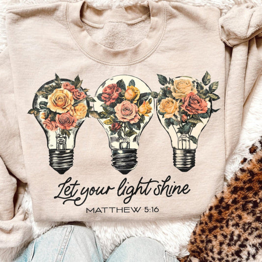 DTF Transfer Let Your Light Shine – Floral Light Bulbs with Matthew 5:16 Bible Verse