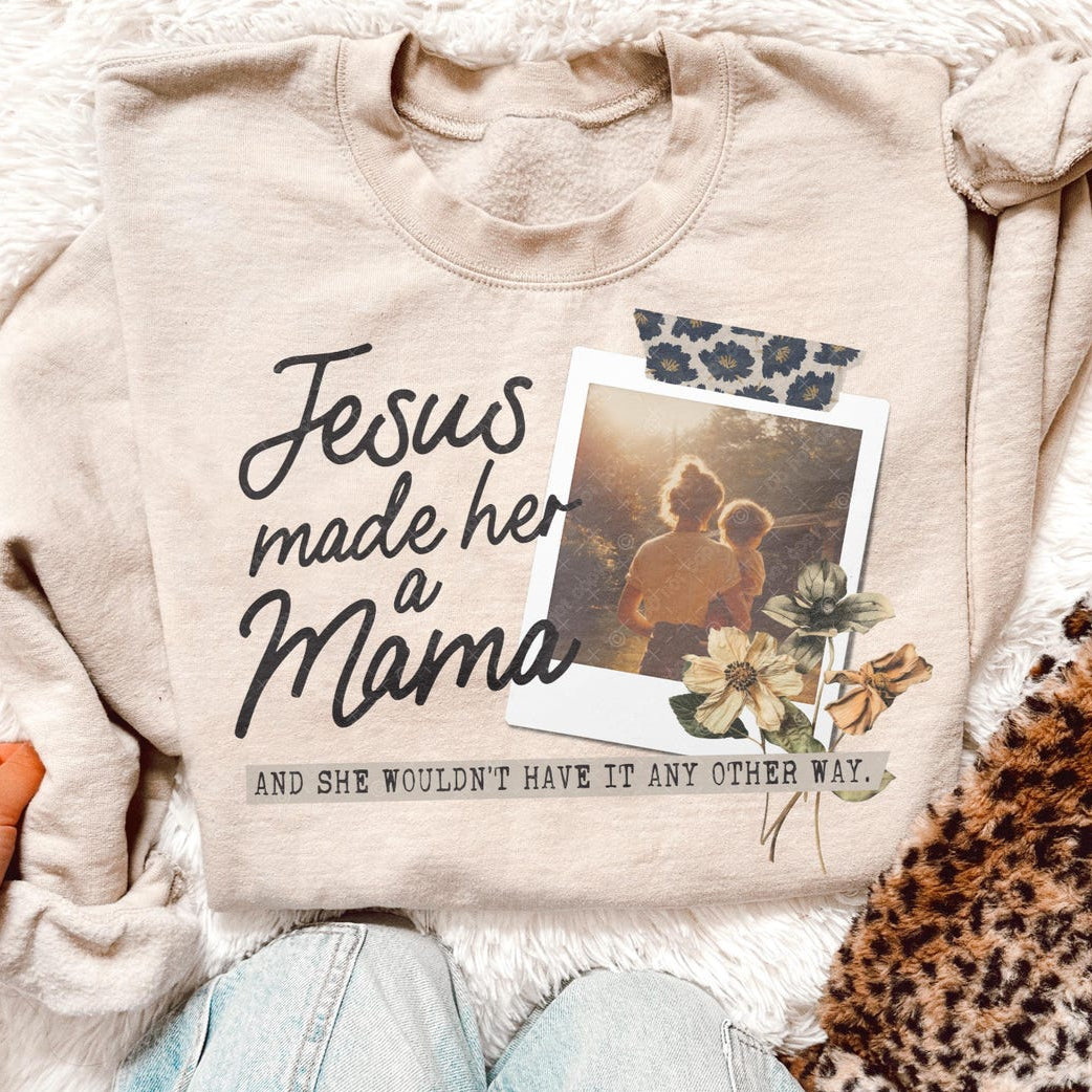DTF Transfer Jesus Made Her a Mama – Vintage Photo Floral Faith Design