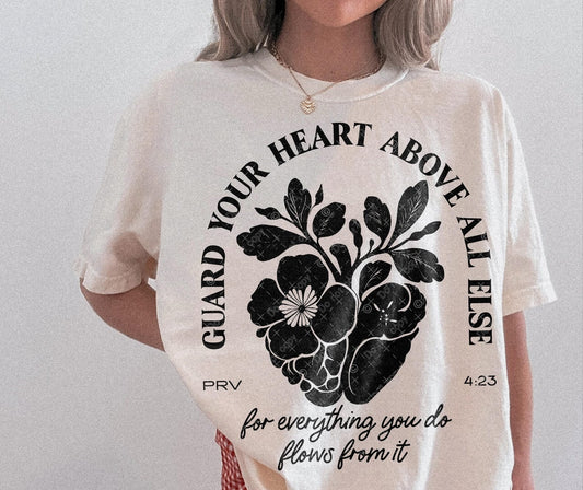 DTF Transfer Christian Floral Heart – “Guard Your Heart Above All Else” Proverbs 4:23 Scripture