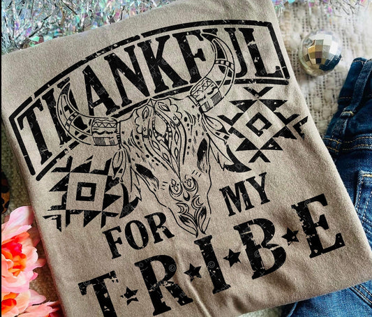 DTF Transfer Thankful For My Tribe Western Cow Skull