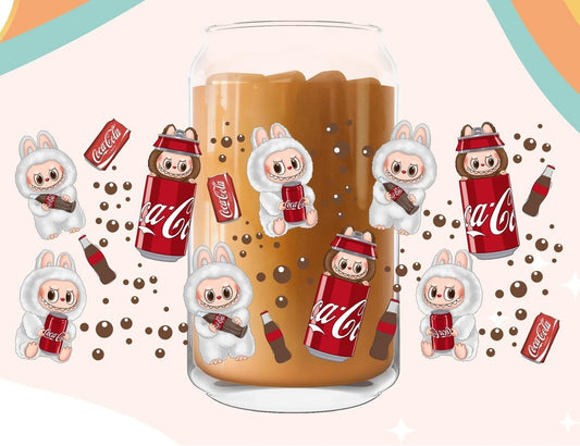 UV-DTF Cup Wrap – Bunny Bubu Mascots with Soda Cans & Bubbles