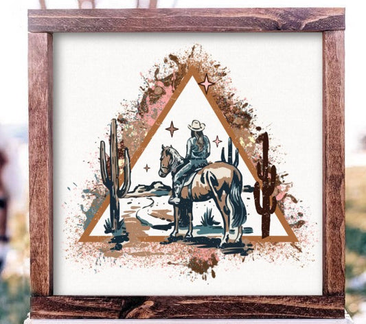 Rustic Framed Wooden 7" & 13" Cowboy Triangle