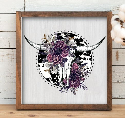 Rustic Framed Wooden two sizes Cow Design BOHO