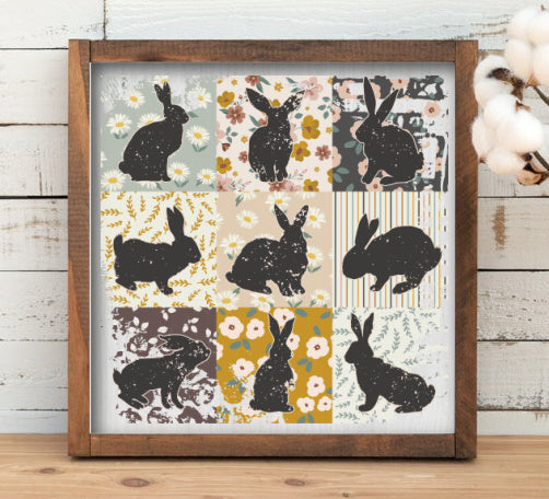 Rustic Framed Wooden 2 Sizes Country Farmhouse Rabbit Daisy Style