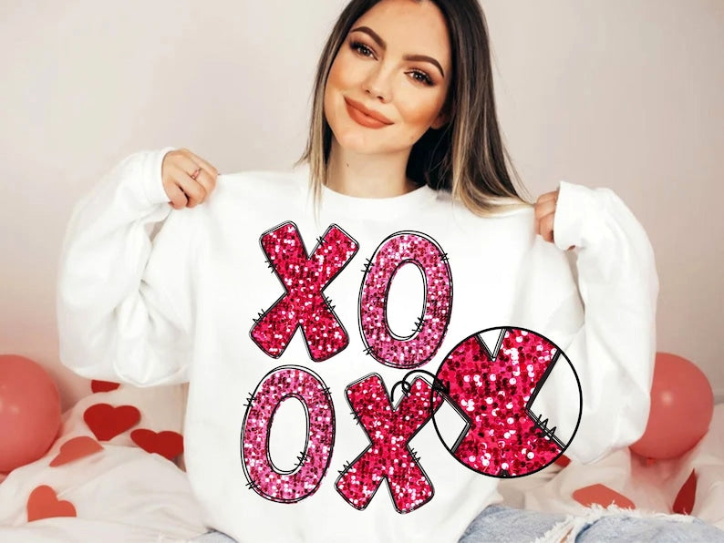 DTF Transfer  Valentine  xxoo sequin  faux  embroidery