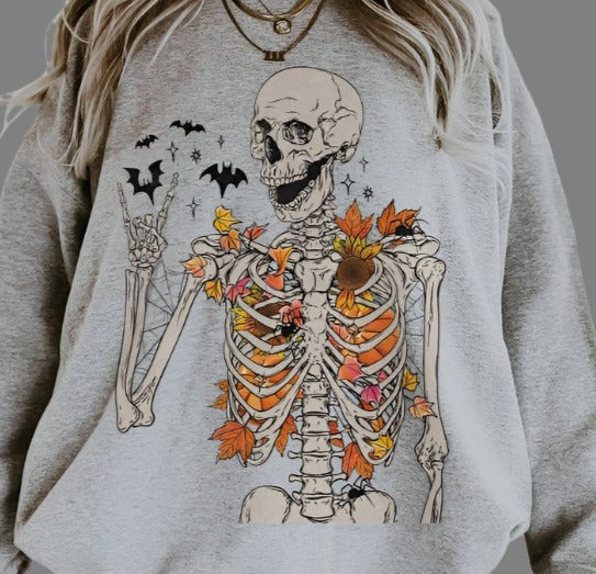 Sweatshirt Hoodie Or T-Shirt  Fall Halloween Rock On Skeleton