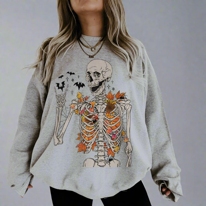 Sweatshirt Hoodie Or T-Shirt  Fall Halloween Rock On Skeleton