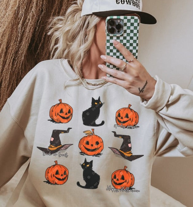 DTF Transfer Fall Halloween Cats Pumpkins Black Hats